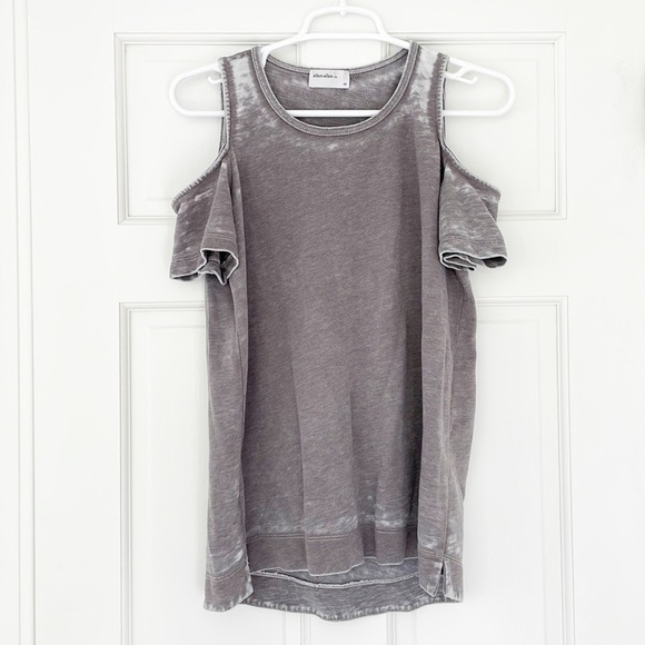 ALLEN ALLEN shirt size XS grey white cold shoulder cotton blend - Picture 1 of 5